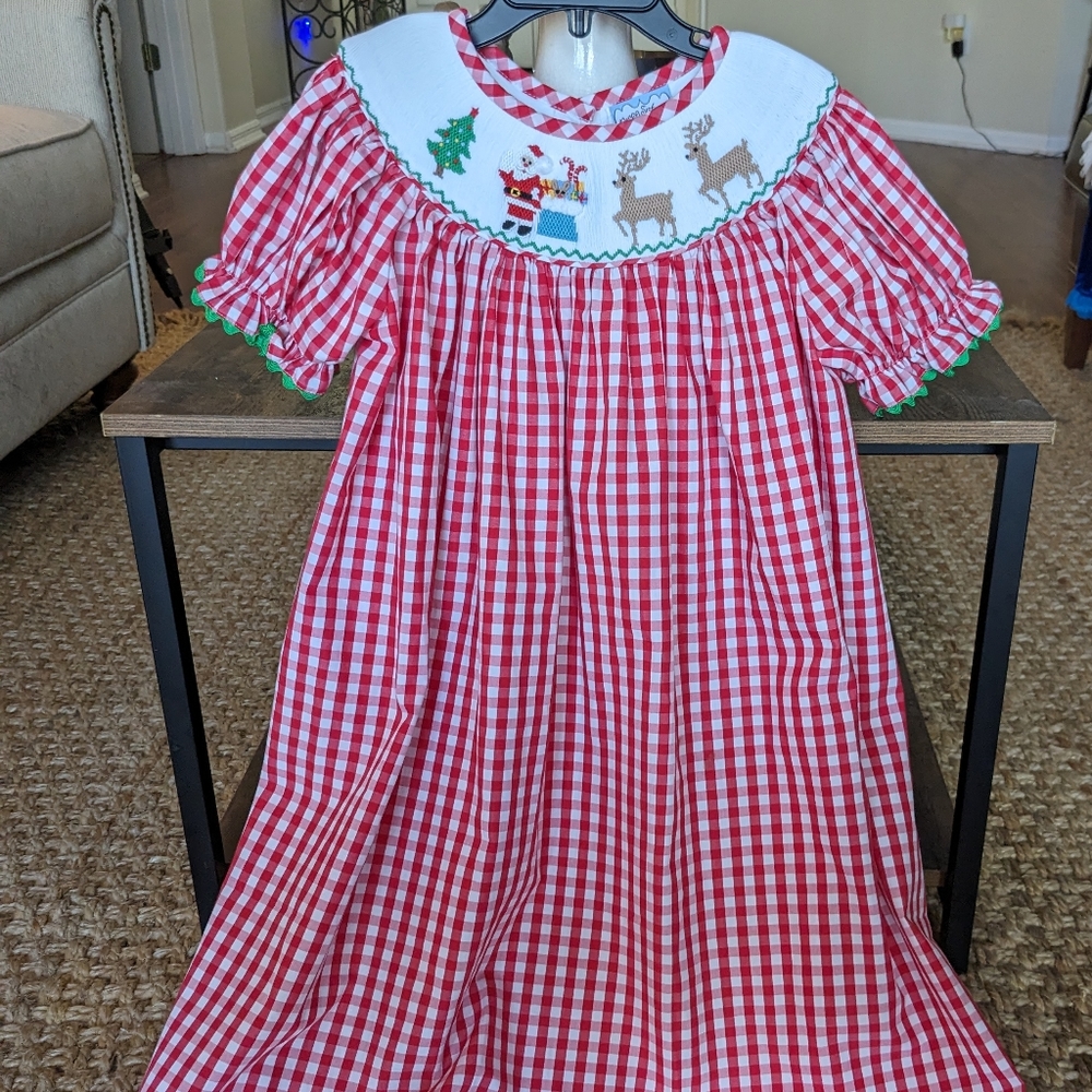 Three Sisters Smocked Christmas Bishop Dress